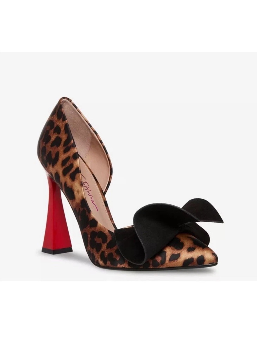 Betsey Johnson Nobble-P nobble Leopard Bow D'Orsay Pumps satin red square heels